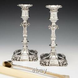 Pair of Cast Victorian Sterling Silver Candlesticks 1859