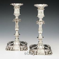 Pair of Cast Victorian Sterling Silver Candlesticks 1859