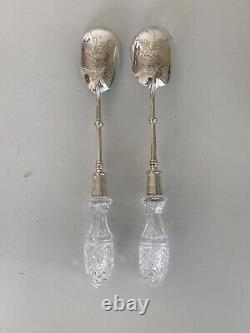 Pair of Victorian Solid Silver / Glass Handled Salad Servers shell bowls