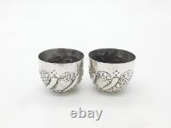 Pair of Victorian Sterling Silver Floral Pattern Salt Cellars 1878 London Antiqu