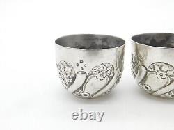 Pair of Victorian Sterling Silver Floral Pattern Salt Cellars 1878 London Antiqu