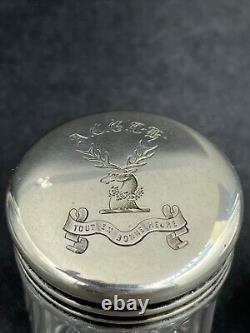 Pair of Victorian silver & glass jars London 1883 Hicks family crest