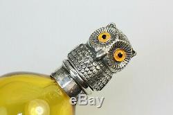 Perfume Silver Owl Bird top Antique Bottle Amber Glass Scent Bottle Tear drop