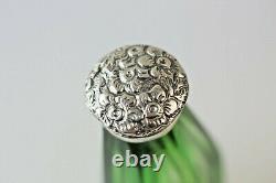 Perfume Silver top Antique Bottle Green Glass Overlay Scent Bottle with stopper