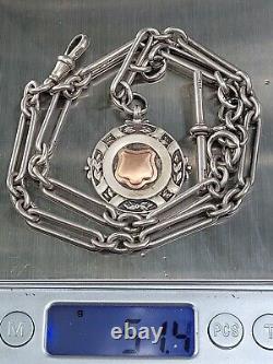 Premium Long Antique Victorian Silver Pocket Watch Albert Chain W Chunky Links