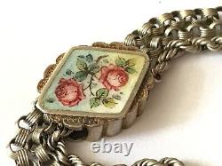 Pretty Antique Victorian 1890's silver enamel albertina watch chain bracelet