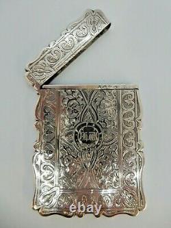 Pretty VICTORIAN Solid SILVER Card CASE, Birmingham 1871