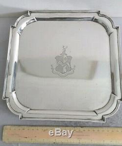 Quality, Heavy, Crested Antique Solid Silver Tray / Salver. 939gms. Lon. 1896