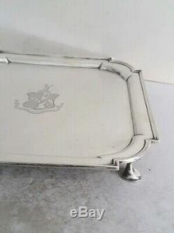 Quality, Heavy, Crested Antique Solid Silver Tray / Salver. 939gms. Lon. 1896