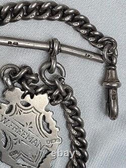 Quality Heavy Duty Antique Victorian Sterling Silver Pocket Watch Albert Chain