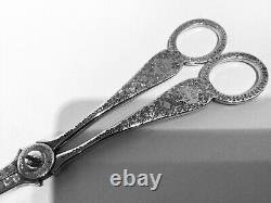 Quality Pair Cased Victorian Solid Sterling Silver Grape Scissors, London, 1892