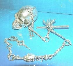 Quality Solid Sterling Silver Albert Opening Skull Skeleton Hand Watch Chain