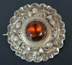 Quality Victorian Scottish Silver & Citrine Target Brooch of Thistle Design