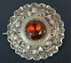 Quality Victorian Scottish Silver & Citrine Target Brooch Of Thistle Design
