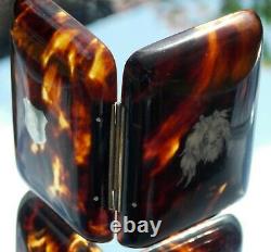RARE ANTIQUE EARLY VICTORIAN faux TORTOISESHELL INLAID SILVER CARVED DOGS HEAD