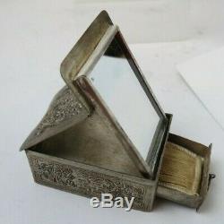 RARE Antique Figural Chinese Sterling Silver Mirrored Makeup Compact with Drawer
