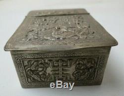 RARE Antique Figural Chinese Sterling Silver Mirrored Makeup Compact with Drawer