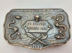 RARE! Antique Masonic Memento Mori Skull Snake Victorian Silver Box 19th Century