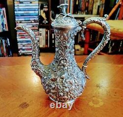 RARE! Antique S Kirk Co Repousse Sterling Silver Demitasse Coffee Pot! 319 G