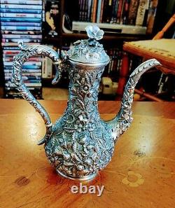 RARE! Antique S Kirk Co Repousse Sterling Silver Demitasse Coffee Pot! 319 G