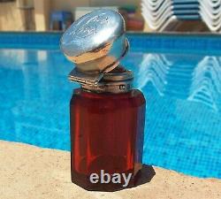RARE BEAUTIFUL VICTORIAN Charles May SOLID SILVER CUT GLASS RUBY SCENT BOTTLE