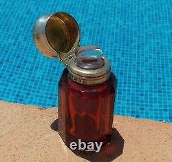 RARE BEAUTIFUL VICTORIAN Charles May SOLID SILVER CUT GLASS RUBY SCENT BOTTLE