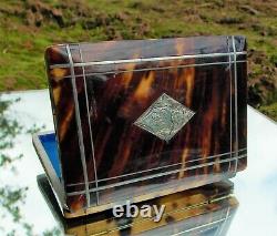 RARE BEAUTIFUL VICTORIAN SOLID SILVER AND Faux BLONDE TORTOISESHELL CARD CASE