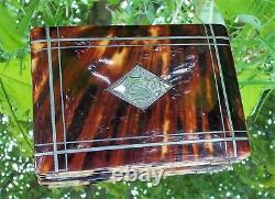 RARE BEAUTIFUL VICTORIAN SOLID SILVER AND Faux BLONDE TORTOISESHELL CARD CASE