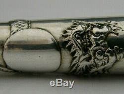RARE LARGE ALL STERLING SILVER CHINESE EXPORT SILVER BUTTON HOOK c1900 ANTIQUE