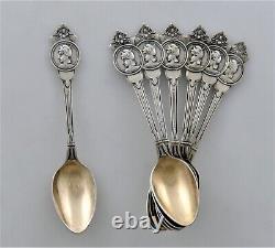 RARE LUCKY 7 Philo B. Gilbert Coin Silver Medallion Gilded Demitasse Spoons 1867