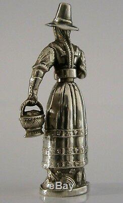 RARE SOLID SILVER FIGURE NEEDLE CASE c1850 13 LOTH VICTORIAN SEWING ANTIQUE