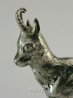 RARE SOLID SILVER NOVELTY MOUNTAIN GOAT SNUFF BOX c1890 ANIMAL ANTIQUE