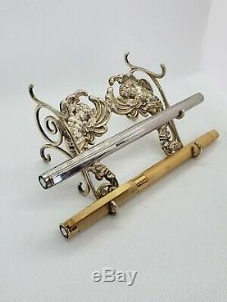 RARE Sterling Silver Victorian Quill Pen Stand/Holder, Ornate with Angels