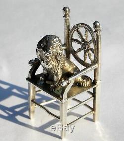 RARE VICTORIAN DUTCH SOLID SILVER MINIATURE WHEEL BACK CHAIR with seated POODLE
