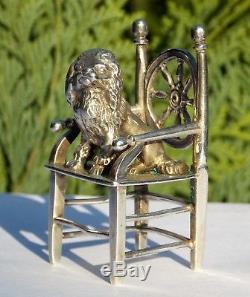 RARE VICTORIAN DUTCH SOLID SILVER MINIATURE WHEEL BACK CHAIR with seated POODLE