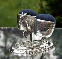 Rare 19th Century Victorian Solid Silver Donkey Pin Cushion