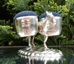Rare 19th Century Victorian Solid Silver Donkey Pin Cushion