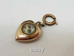 Rare Antique Victorian Brass Compass Heart Shape Pocket Watch Fob