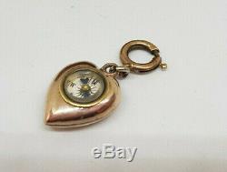 Rare Antique Victorian Brass Compass Heart Shape Pocket Watch Fob