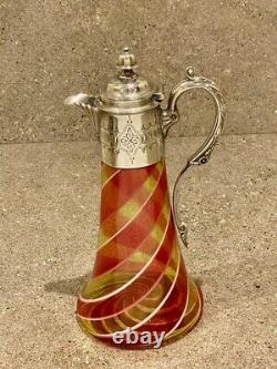 Rare Antique Victorian Sheffield Silver Plate Swirled Glass Ornate Claret Jug