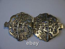 Rare Antique Victorian Sterling Silver Hm 1896 Nurses Ornate Cherub Belt Buckle