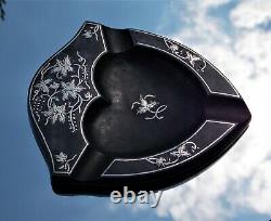 Rare Beautiful Victorian Solid Silver Inlaid Shield Shape Cigar Holder-tray