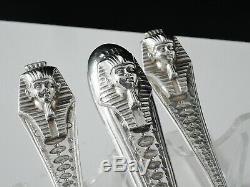 Rare Egyptian Revival 3 Piece Silver Cutlery Christening Set Cased 1873 pharaoh