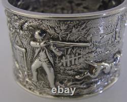 Rare English Chester Sterling Silver Napkin Ring 1894 Antique Fox Hunting