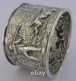 Rare English Chester Sterling Silver Napkin Ring 1894 Antique Fox Hunting