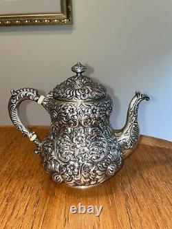 Rare Hamilton And Diesinger 1897 Repousee Sterling Silver 8 Piece Tea Set