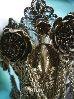 Rare Intricate Sterling Silver Filigree Tussie Mussie wedding flower posy Holder