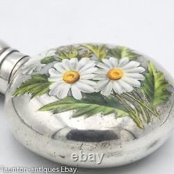 Rare Sampson Mordan solid sterling silver enamel daisy flower flask perfume 1890