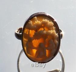 Rare Victorian 9ct Rose Gold Oval Carved Ring Chinese Scene Depicting Figures