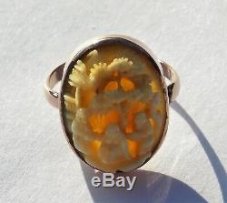 Rare Victorian 9ct Rose Gold Oval Carved Ring Chinese Scene Depicting Figures